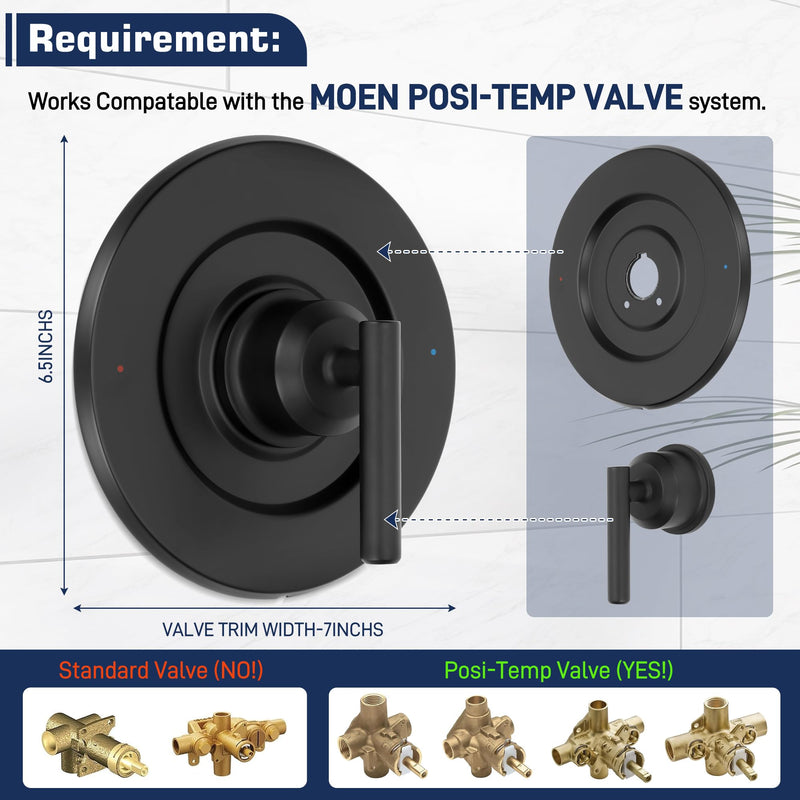 T2901BL Replacement for Moen Gibson Valve Trim Kit Matte Black Handle