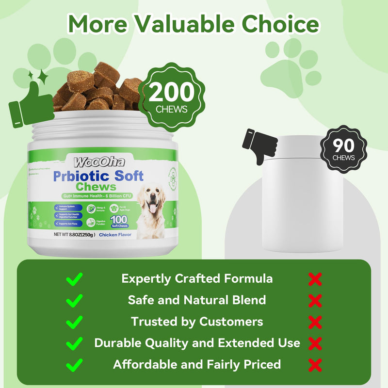 Probiotics for Dogs, Dog Probiotics for Gut Health, Digestive Support, Itchy Skin, Gas & Diarrhea Relief, Dog Probiotic with 6 Billion CFU Prebiotics & Digestive Enzymes, 100 Chews