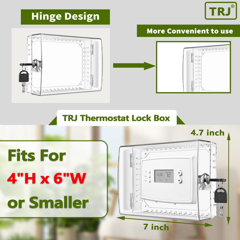 TRJ Thermostat Lock Box with Key, Large Thermostat Cover with Lock for Thermostat on Wall, AC Control Lock Box Cover with Key, Air Conditioner Lockbox Fits Thermostats 4" H x 6" W or Smaller Key Lock