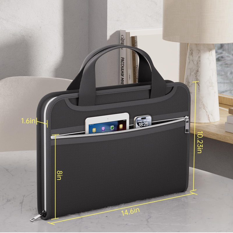 Tamfile Fireproof Accordion File Organizer with Handle, 13 Pocket Transparent Expanding File Folder with Zipper & Labels, File Folder with Multi-Pockets Paper Organizer Folder for Letter A4 Files Black With Handle Transparent, Pockets