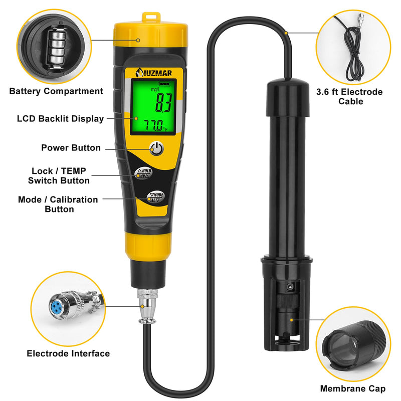 Digital Dissolved Oxygen Meter Portable Dissolved Oxygen Test Kit with 3.6ft Electrode for Ponds Aquarium Aquaculture Do Meter for Water Fish Tank with Measuring Range 0.0‑40.0 Mg/L