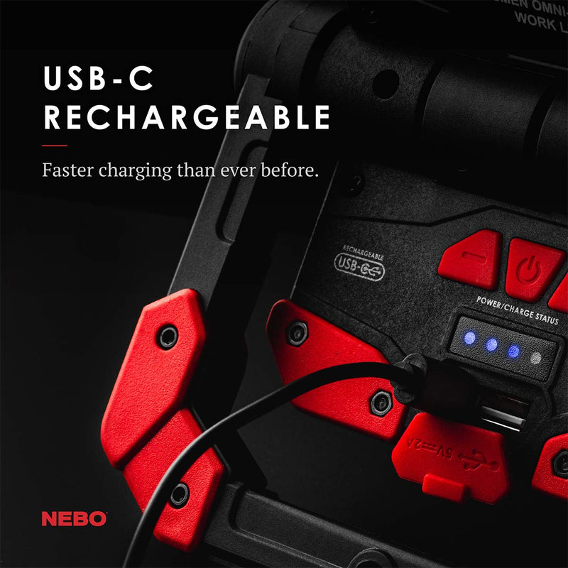 NEBO OMNI 2K Work Light: 2000 Lumen OMNI-Directional Rechargeable Portable Magnetic COB LED Flashlight USB Power Bank Six Light Modes