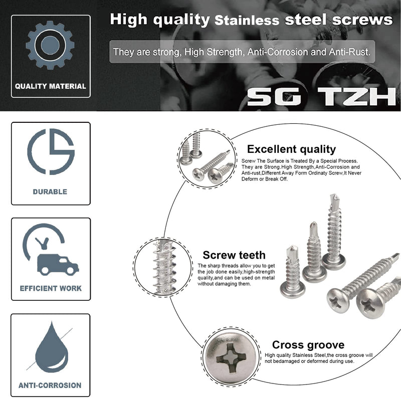 #6 x 1/2" Sheet Metal Screws 100Pcs 410 Stainless Steel Pan Head Fast Self Tapping Screws by SG TZH #6 x 1/2"
