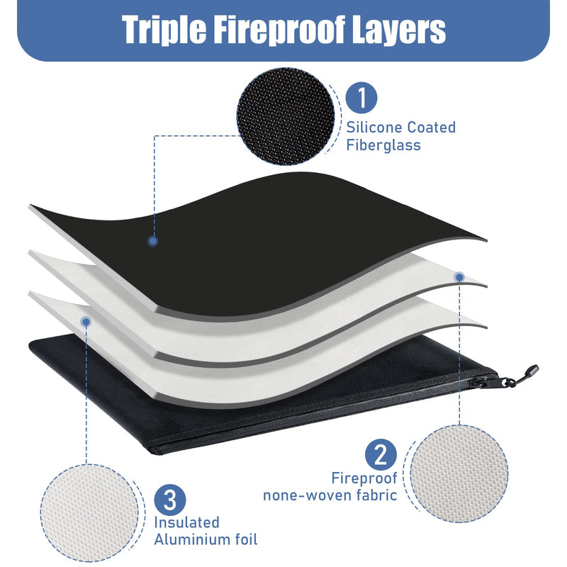 Epakh 4 Pack Fireproof Document Bags 13.4 x 9.4 Inch Waterproof and Fireproof Money Bag Document Holder with Zipper Fireproof Safe Storage Bag for A4 Documents, Money, Passport and Tablet