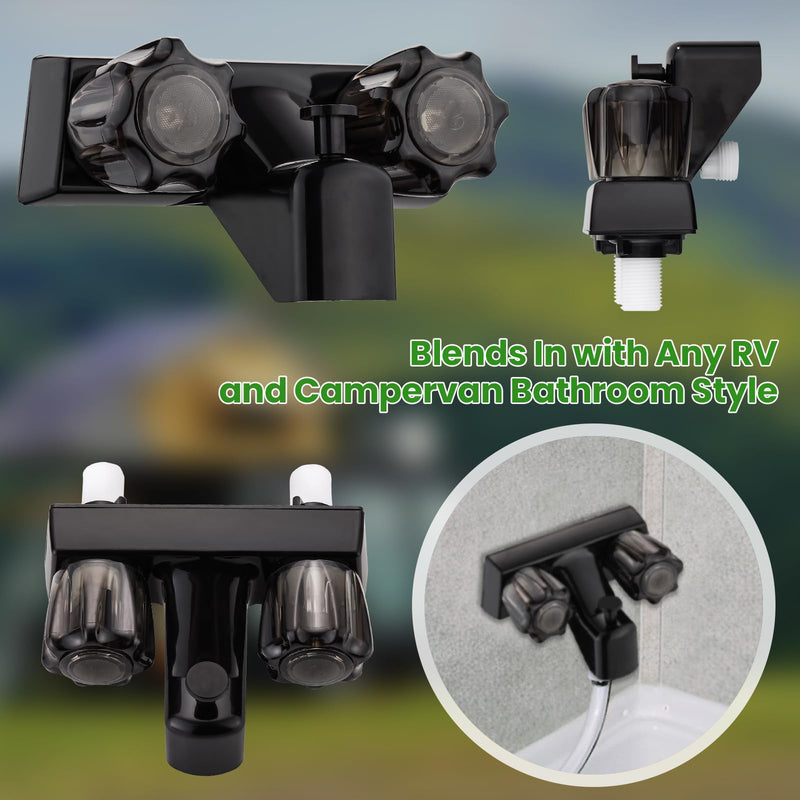 RV Shower Faucet, RV Bathtub Faucet with Shower Diverter, 4” Shower Valve Diverter Assembly Kit, Camper Shower Faucet, RV Shower Valve for RV Camper Van Travel Trailer Motorhome (Black) Black