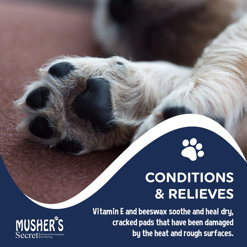 Musher's Secret Dog Paw Wax 60 g (2.1 oz) - Moisturizing Dog Paw Balm that Creates an Invisible Barrier That Protects and Heals Dry Cracked Paws - All-Natural with Vitamin E and Food-Grade Ingredients 2.1 Ounce (Pack of 1)