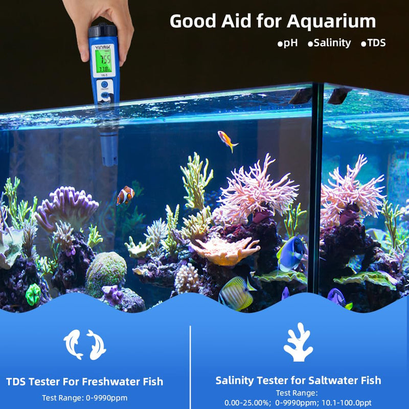 pH Salt Meter 5 in 1 pH TDS EC Salinity Tester for Pool Spa Aquarium Hydroponic Saltwater Digital pH and PPM Tester for Household Drinking Water Hot Tub Home Brewing Fish Tank… 5 IN 1 Blue Color - NewNest Australia