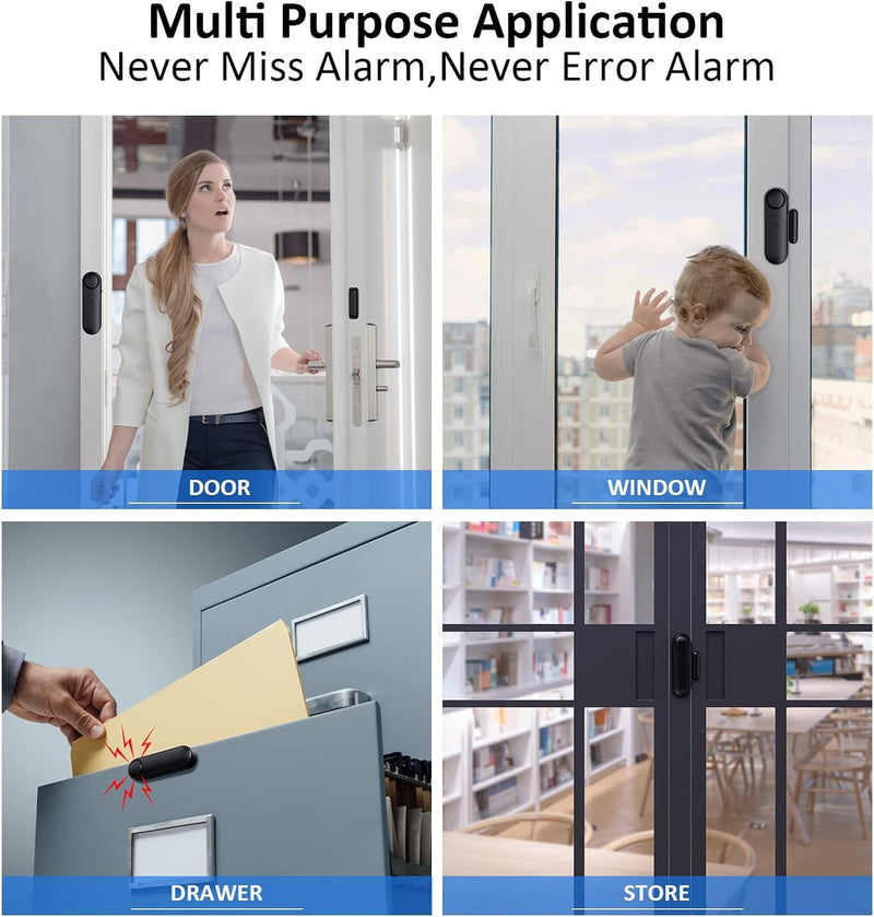 5-Pack Window Alarms for Home Security, 120dB Door and Window Open Sensor Chime for Kid Safety, Pool Safety, Sliding Door, DIY Protection, Easy Installation,Ideal for Home,Garage,Apartment,Black