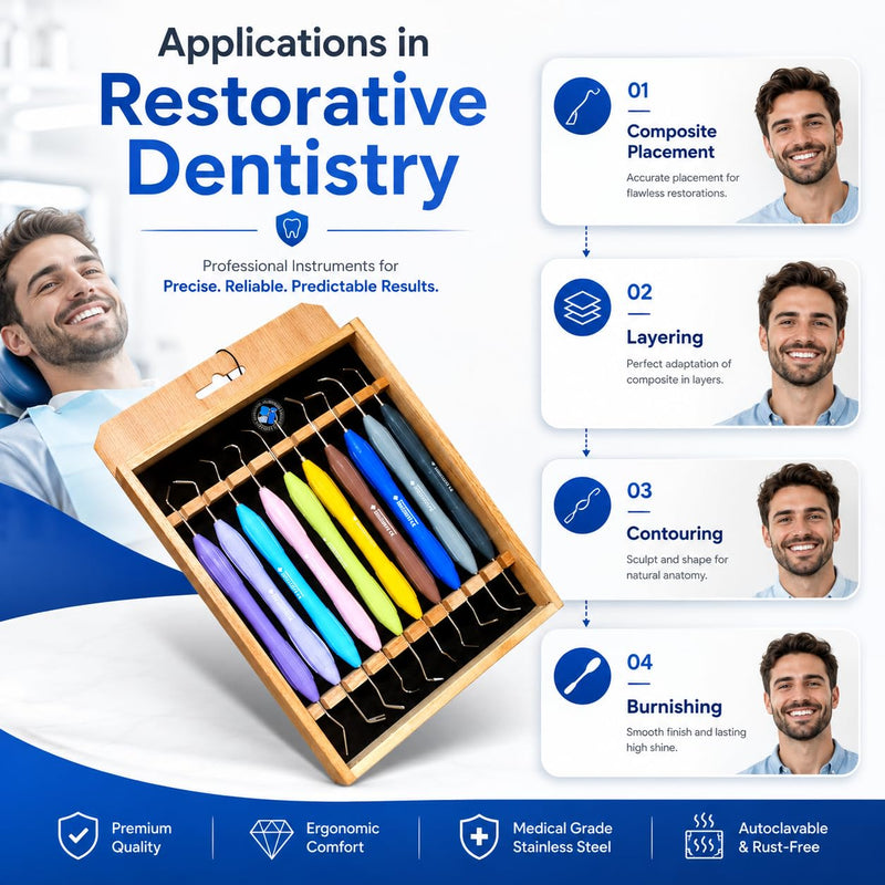 Dental Composite Placement Filling Instruments Tooth Restorations Silicon Handle Restoration Plugger/Spatula Burnisher Filling Condensers, Resin Tools Set