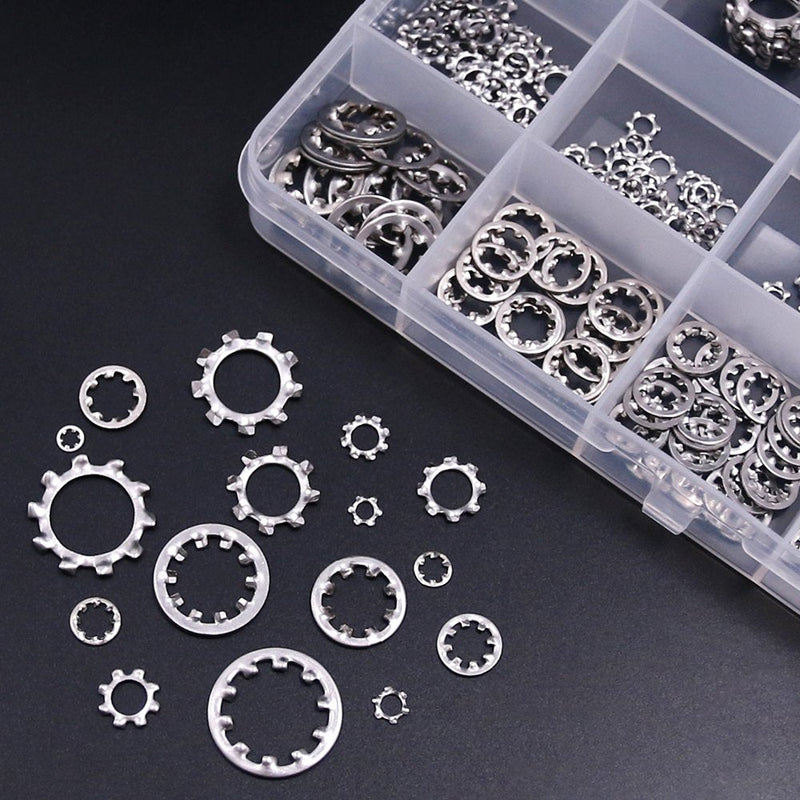 Hilitchi 400-Pcs [8-Size] 304 Stainless Steel External Internal Tooth Star Lock Washers Assortment Kit - Included: M2 M3 M4 M5 M6 M8 M10 M12 Internal + External