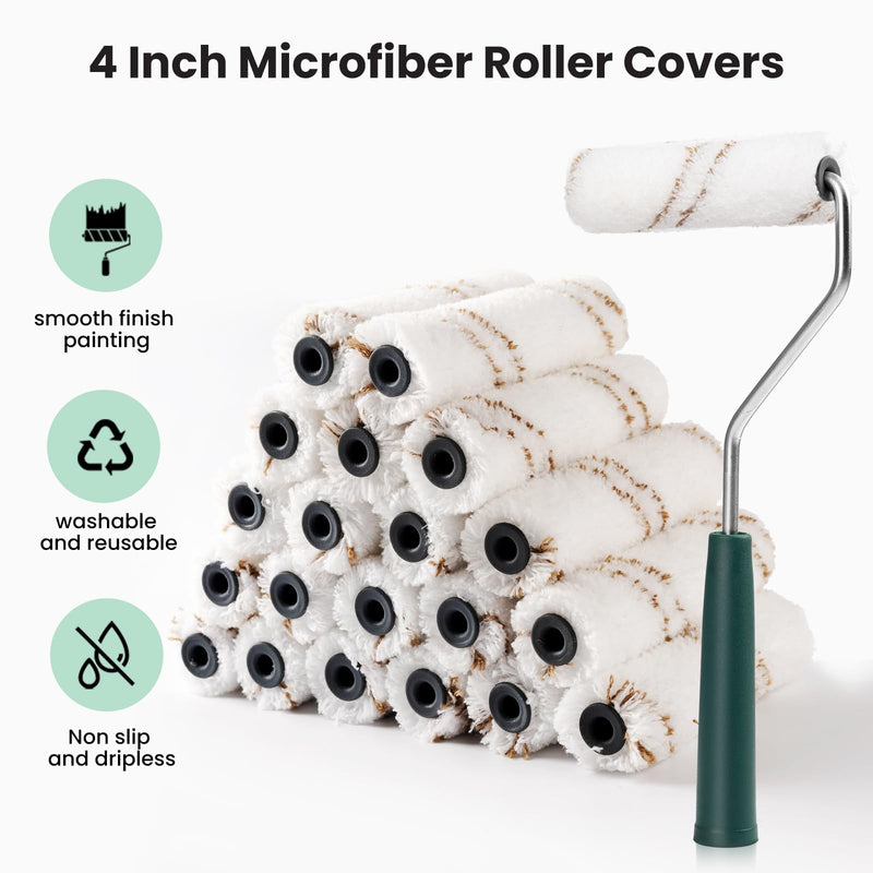 Mister Rui Microfiber Paint Roller Covers 4 Inch, 40 Pack Small Paint Roller Covers with Roller Frame Kit, Mini Paint Rollers for Painting Walls, Paint Supplies for House Painting 4 Inch,40 Pack