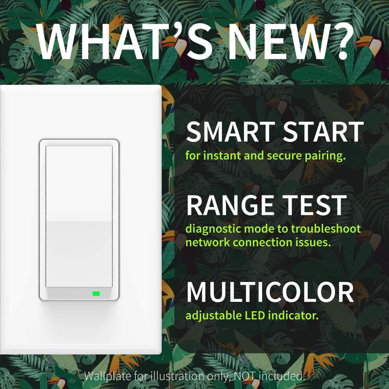 Zooz 800 Series Z-Wave Long Range S2 On Off Switch ZEN76 800LR, White | Simple Direct 3-Way and 4-Way Solution (Works with Regular Switches, No Aux Switch Needed) | Z-Wave Hub Required 800LR S2 On Off Switch ZEN76