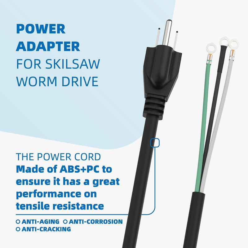 95104L Circular Saw Replacement Cord Assembly - Heavy Gauge Power Cord for SKIL Saw SPT77W, SPT77WM, SPT77WML, SPT78W, SPT70WM, SPT78MMC, SPT70V, SPT55 for Skilsaw Saw Power Cord Part