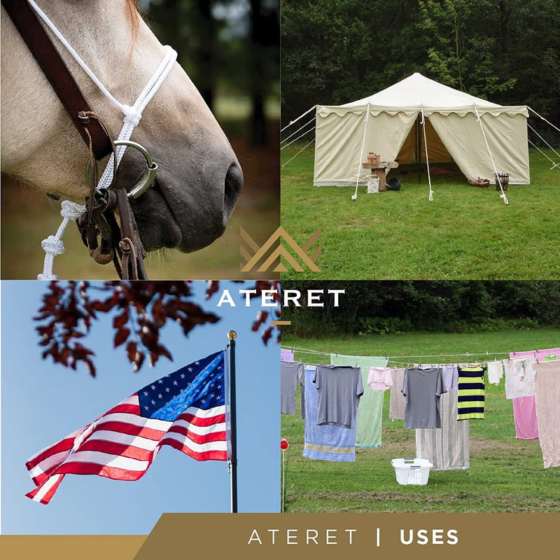 ATERET 1/4 inch by 80 Feet Polyester Rope I Multipurpose Clothelines Rope, UV Resistant & Excellent Shock Absorption I Ideal Use for Camping, Clothesline & Marine (1-Pack) 1/4" x 80' (1 Pack) White