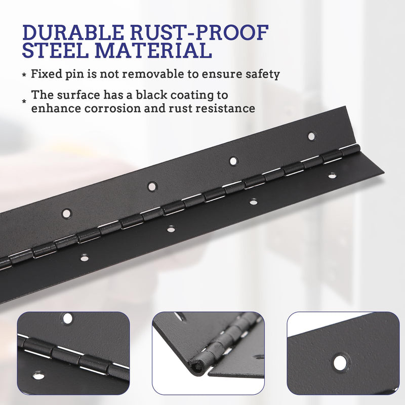 12Inch Piano Hinge Heavy Duty, 4PCS Black Stainless Steel Long Piano Hinges Boat Hinges, 2''Open Width for Folding Cabinet Door Butt Hinge