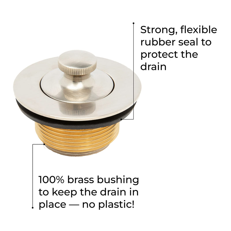 Dorence Lift and Turn Bathtub Tub Drain Assembly, Conversion Kit, Trim Waste and Single Hole Overflow Face Plate, All Brass Construction Brushed Nickel