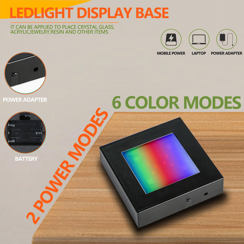 ZEERSHEE LED Light Display Base for Crystal 3D Glass Art, 7 Lighting Mode Color Change Square Stand Base Plate Flat Square-B