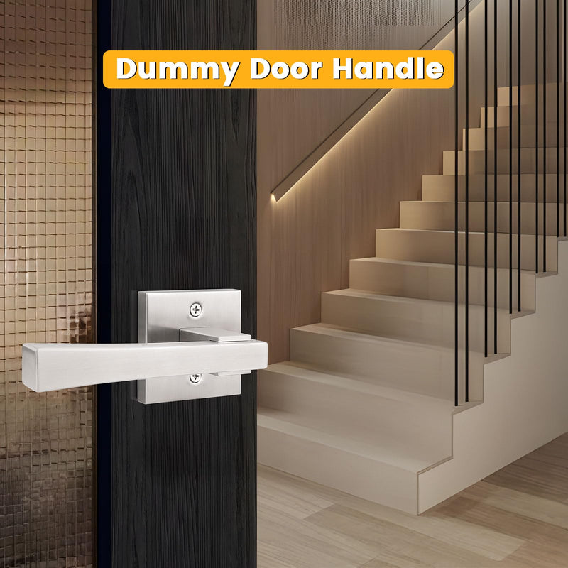 knobelite 6 Pack Dummy Door Handles,Stain Nickel Square Door Levers,Non-Turing Single Side Knob Pull for Closet French Doors