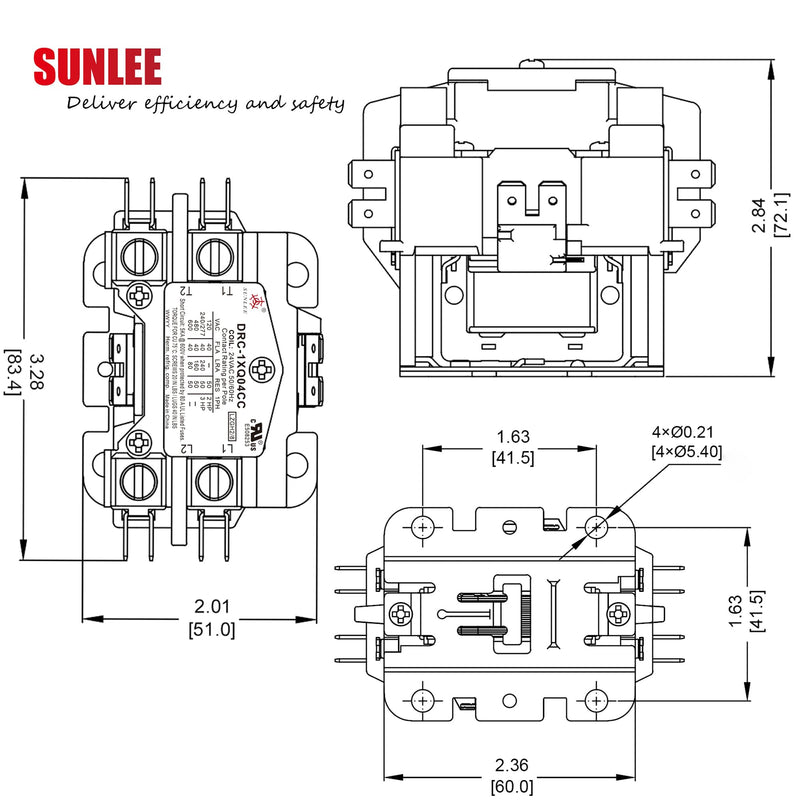 SUNLEE UL 1 Pole 40 Amp Contactor with 24V Coil for AC Air Conditioner Condenser Heat Pump Universal Fit 1P 40A 24V