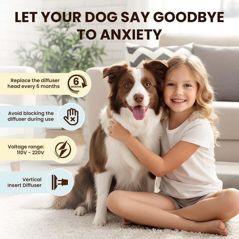 Dog Pheromones Calming Diffuser to Calm Dogs 4 IN 1 Kit (2 Diffusers+2 Refills) Pheromone Plug In for Stress Barking Pee Accidents Chewing Aggression Separation Anxiety Relief 60 Days(Odorless) Odorless