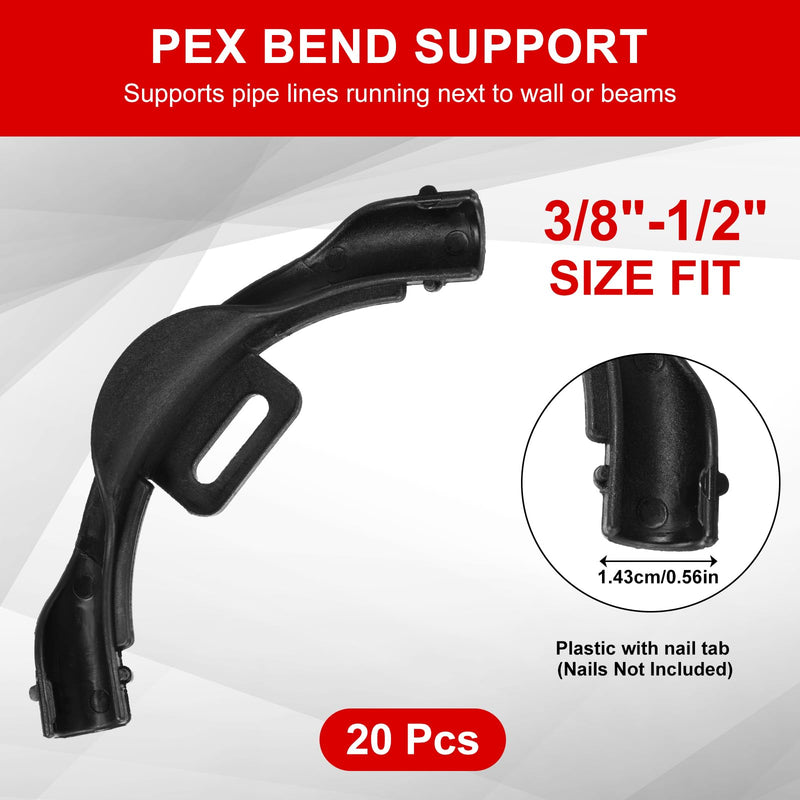 20 Pcs 3/8" - 1/2" Pex 90 Degree Elbow Plastic Tubing Bend Support Black Pex Fittings Pex Clamps Tube Holder 1/2 Inch