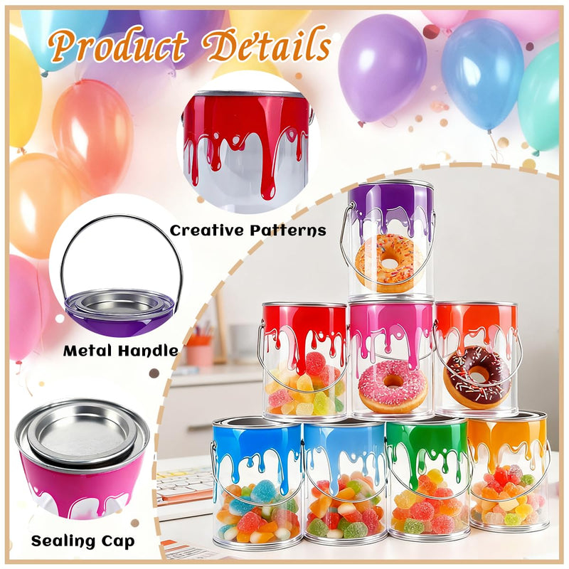 24 Pcs Plastic Empty Paint Cans Buckets with Metal Lids,PVC Mini Paint Bucket Craft DIY Candy Decoration for Parties,Candy,Picnics and Decorations（2.75" L x 2.75" W x 3.54" H）