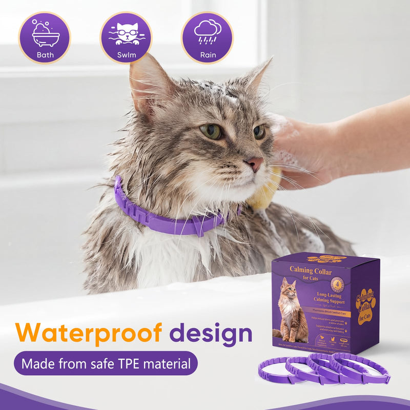 Calming Collars for Cats 4 Pack – Long-Lasting Pheromone Support for Anxiety & Stress – Secure Anti-Slip, Durable & Adjustable 15″ Design – Ideal for Multi-Cat Homes & Introducing New Pets 4 Packs
