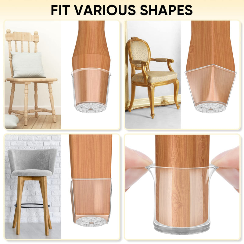 BALEINE 16 Pack Silicone Chair Leg Floor Protectors, Stool Leg Protectors Cap, Non-Slip Chair Leg Caps for Hardwood Floors (Clear & Small, 16 Pack) Clear & Small