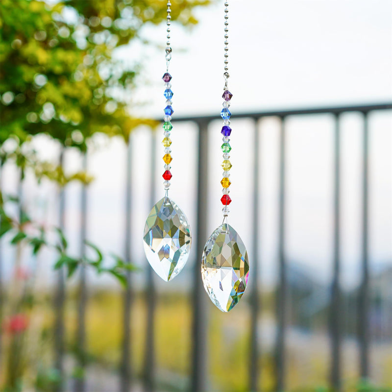 Crystal Ceiling Fan Pull Chains Chakra Hanging Pendants Prism Suncatcher, Pack of 2 (50mm Horse Eye) 38mm Horse Eye