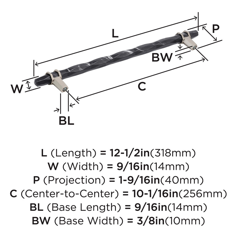 Amerock 10-1/16" Carrione Marble Black/Satin Nickel Drawer Pull 10-1/16 Inch (256 mm) Center-to-Center
