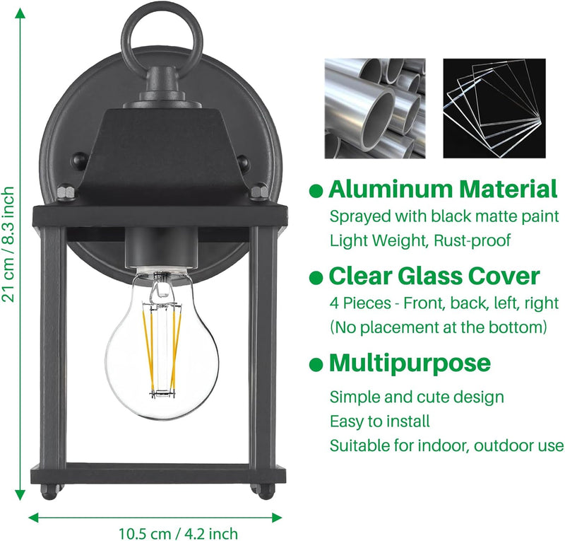Outdoor Wall Lantern, Exterior Waterproof Wall Sconce Light Fixtures, Black Front Door Wall Lighting with Clear Beveled Glass Shade, 2 Pack 8.27 inch