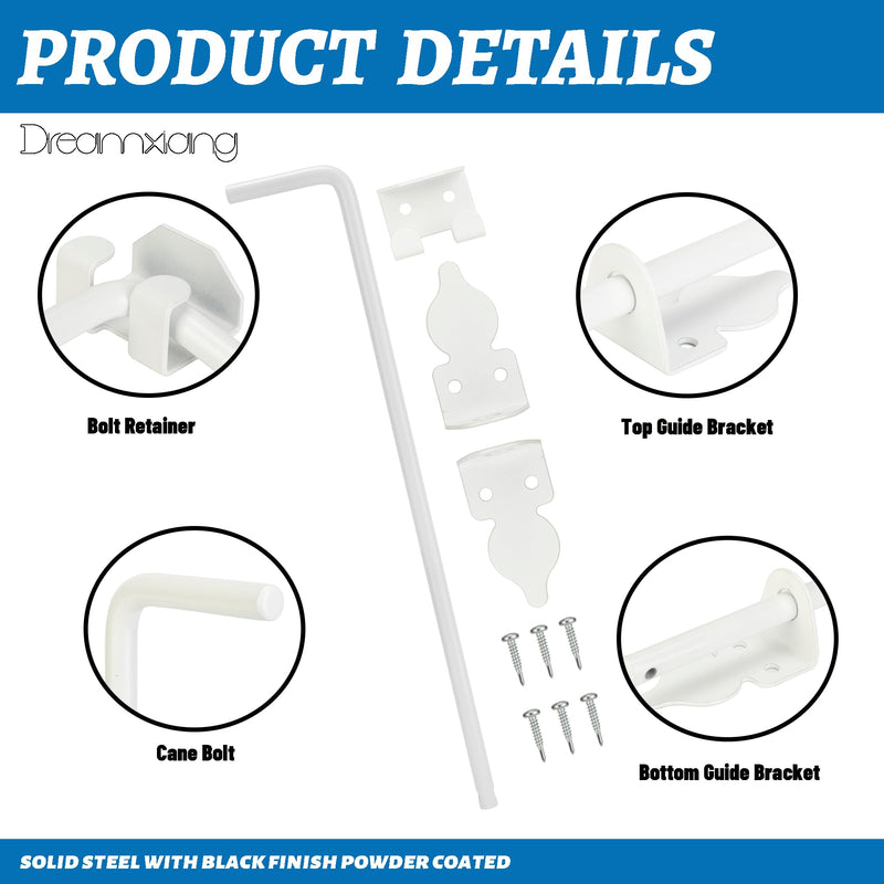 24" Heavy Duty Cane Bolt Gate Drop Rod Hardware Ground Latch for Wood PVC Vinyl Metal Fences Gates, Double Doors, White Solid Steel -2 Pack 2 24 Inch
