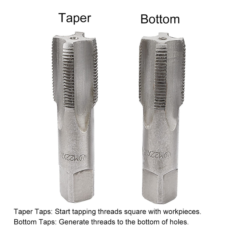 uxcell Metric Hand Tap M22 Thread 1.5 Pitch 4 Straight Flutes H2 Alloy Tool Steel Bottom & Taper Screw Tap Set Tapping Tools for Repairing 1 Pair M22 x 1.5