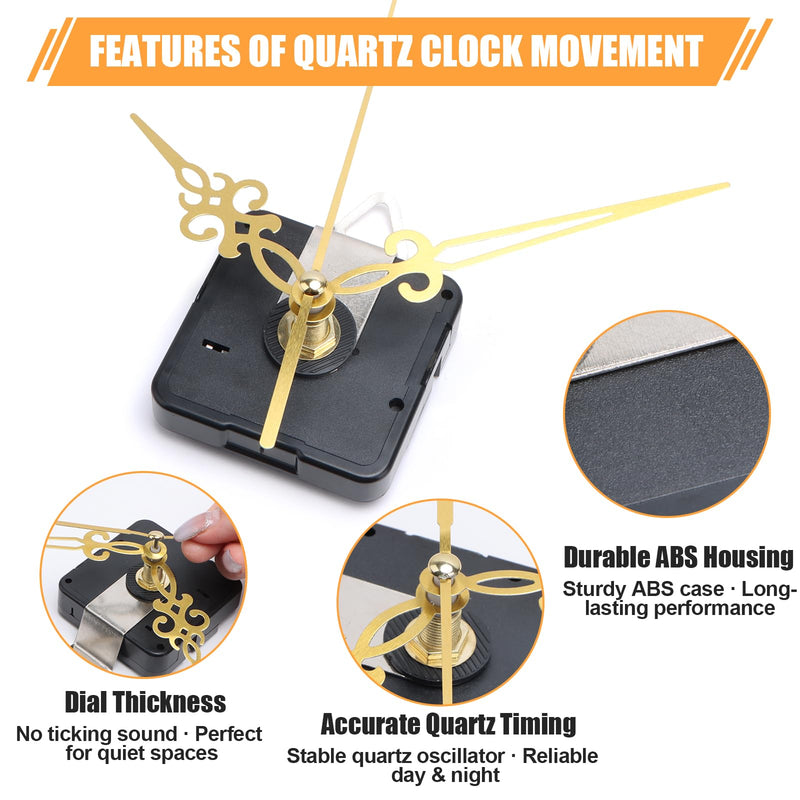 16 Pack Quartz Clock Movement Mechanism Kit, Silent Sweep Non-Ticking, 20mm Total Shaft (11mm Thread) Fits 3–6mm Dials, 16 Hand Styles, Hanging Hooks & Traceless Nails, DIY Wall Clock Repair 16-pack