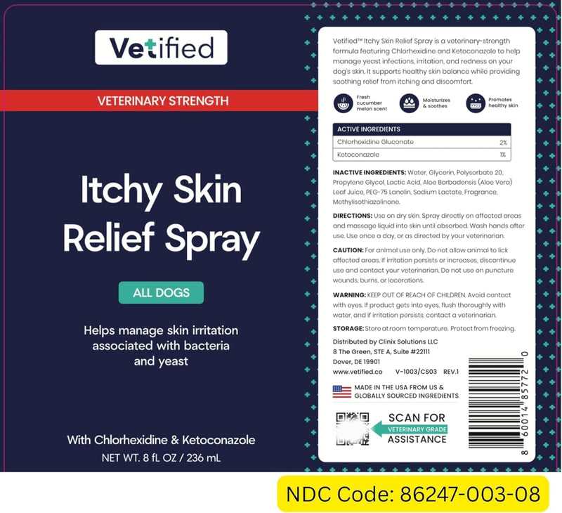 Dog Itching Skin Relief Spray for Dogs | Anti Itch for Dogs for Hot Spots, Rashes & Itchy Paws 8 fl oz (+ 30 Day Vet Access) | NDC 86247-003-08
