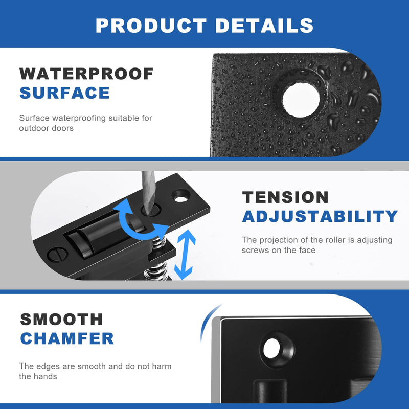 HOMOTEK 1 Pack Commercial Heavy Duty Door Roller Catch, Drive in Ball Catch with Strike Plate Solid Zinc Adjustable Silent Door Latch, Spring Tension Roller, Black