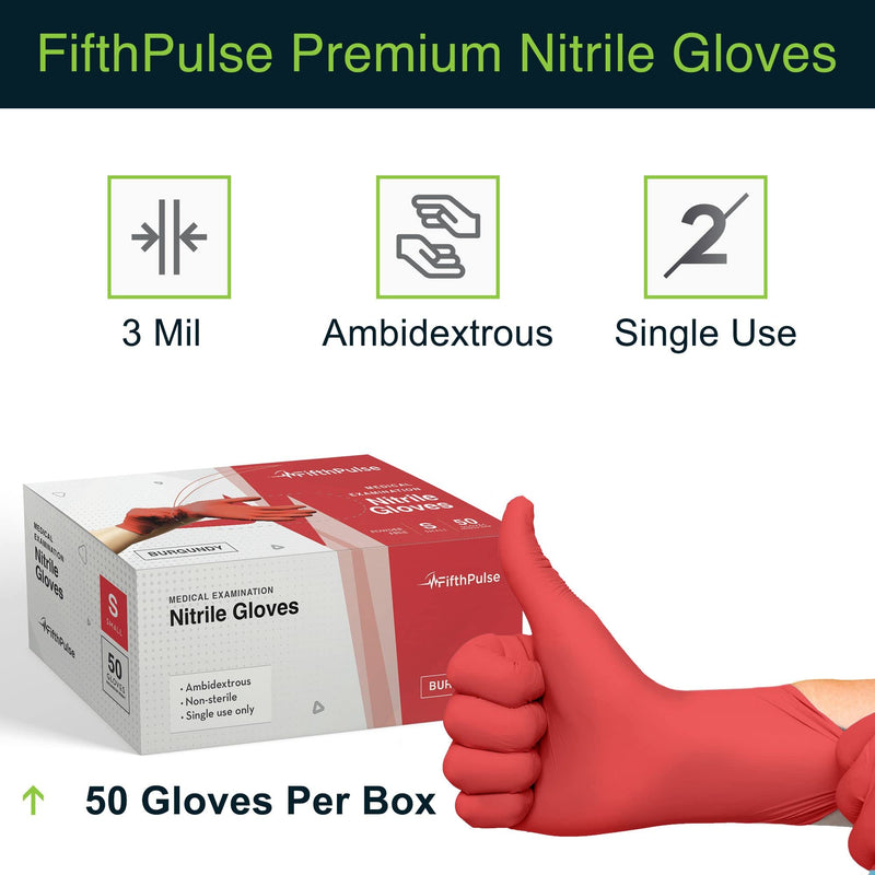 Light Burgundy Nitrile Disposable Gloves - 50 Count - 3 Mil Nitrile Gloves Medium - Powder and Latex Free Rubber Gloves - Surgical Medical Exam Gloves - Food Safe Cooking Gloves