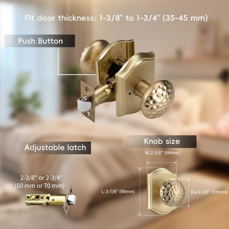 Interior Door Knobs with Camelot Trim, Satin Brass Door Knob with Lock,Door Handles for Bath & Bed Classic