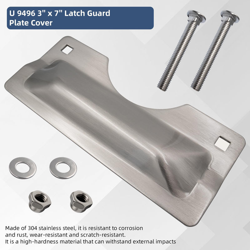 U9496 Latch Guard Plate 3" x 7" Stainless Steel for Out-Swing Doors | Helps reinforce door latch areas to resist prying, tampering and forced entry while maintaining a clean finished appearance.