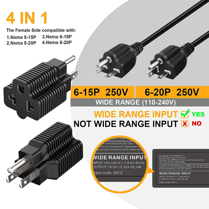 [4-in-1] 15 Amp Household AC Plug to 20 Amp T Blade Adapter,5-15P to 5-20R,5-15P to 6-15R,5-15P to 6-20R, 4 in 1 AC Power Adapter,15A 125V to 20A 250V Adapter 1 Count (Pack of 1)
