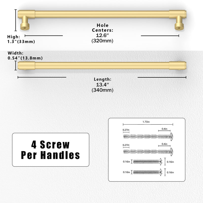 6 Pack Brushed Gold Cabinet Pulls 12.6 Inch(320mm) Kitchen Cabinet Handles Cabinet Hardware Drawer Pulls 12.6" Hole Center 6