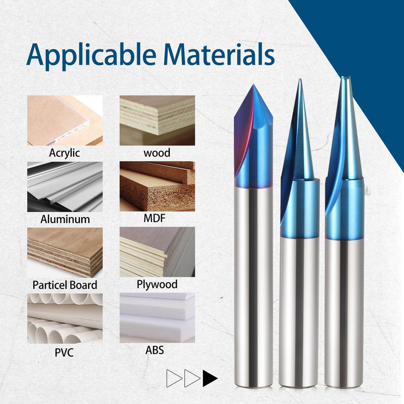 CNC Router Bit 1/4'' Shank, 5PCS Wood Carving Bits Set, 15° Detail Carving Liner 20° Profile Bit 30° 60° 90° V Groove Router Bit, 2'' Long CNC Milling Cutter End Mill Bits