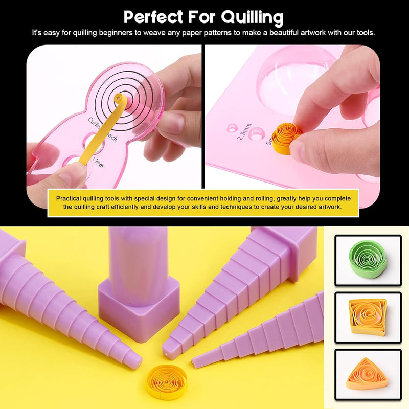 JUYA Paper Quilling Kit with 960 Strips and 14 Tools (Pink Tools, Paper Width 3mm) Pink Tools