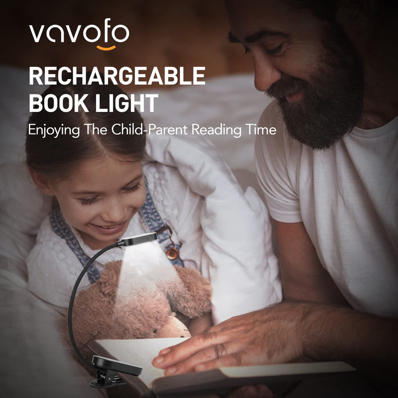 VAVOFO Rechargeable Book Light, 14 LEDs Eye Care Clip On Amber Reading Light for Bookworms Reading in Bed with 9 Colors 9 Brightness(Black) Black