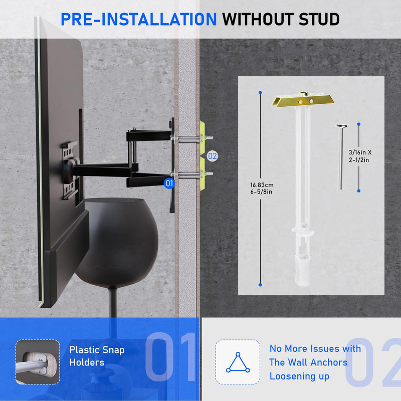 Drywall Anchor with Included Bolts for 3/16”-24, Heavy Duty Hollow Drywall Anchors for TV Mounting Kit, Strong Hollow Wall Anchors Holds up to 240lbs Each in 1/2” Drywall, 12 Packs Pack of 12