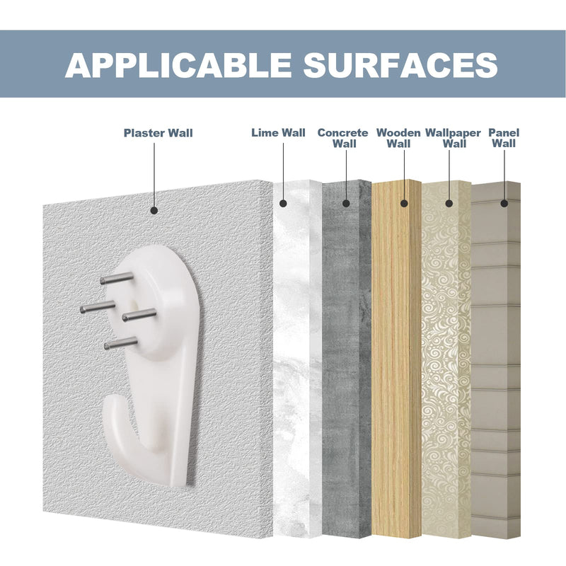 50 PCS Picture Hangers Hanging Kit, Heavy Duty Hooks for Stucco/Concrete/Hard Walls Without Drilling, Invisible Nail&25 LBS Weight Load 50 Standard