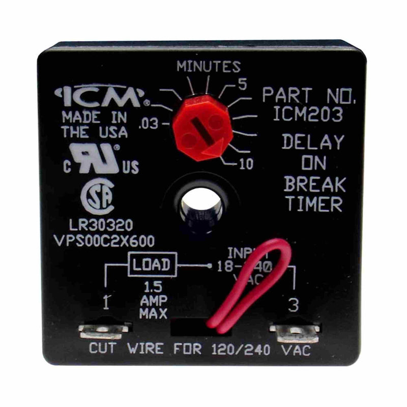 ICM Controls ICM203 Delay on Break Timer, 18-240 Vac, 1.25" Height, 2" Width 2" Length