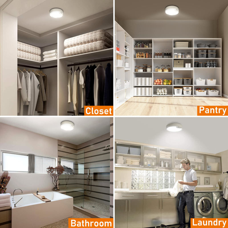 TOOWELL Motion Sensor Ceiling Light Battery Operated Indoor/Outdoor LED Ceiling Lights for Closet Hallway Pantry Laundry Stairs Garage Bathroom Shower Porch Shed Wall 400LM Motion Activated Light White