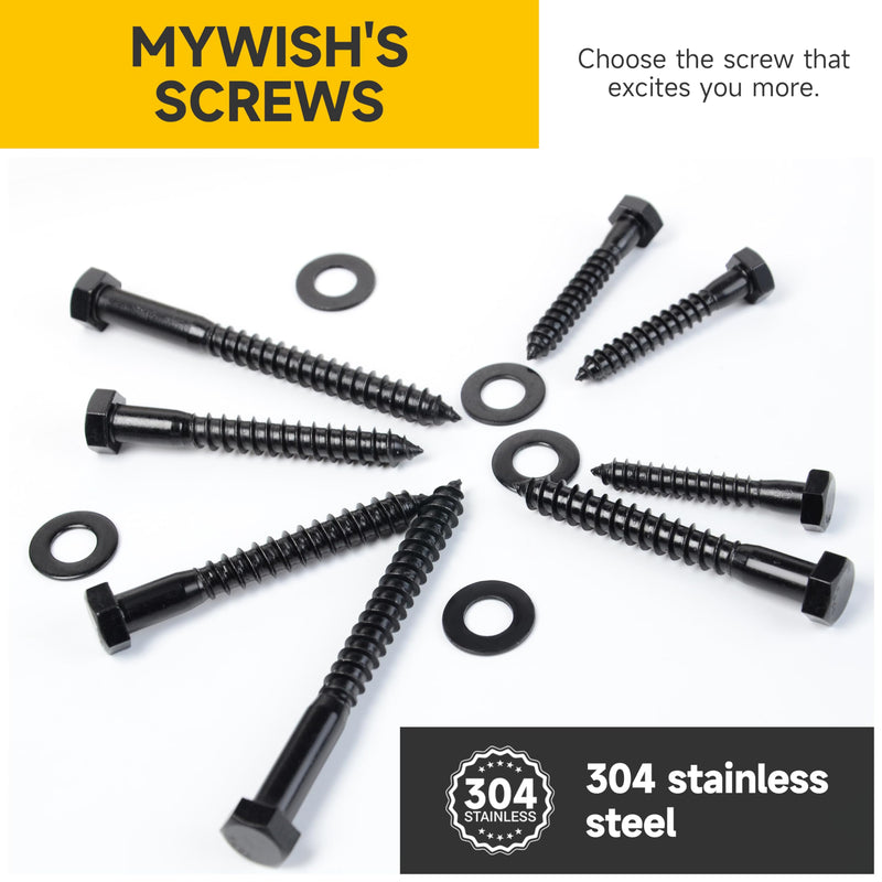 (12Sets) 5/16" x 2" Hex Head Lag Bolts, Heavy Duty Lag Screws with Washers, 304 Stainless Steel Bolts 18-8, Lag Screws Wood Screws, Partial Thread Black Oxide, 5/16 Bolt by Mywish 5/16 x 2" 12