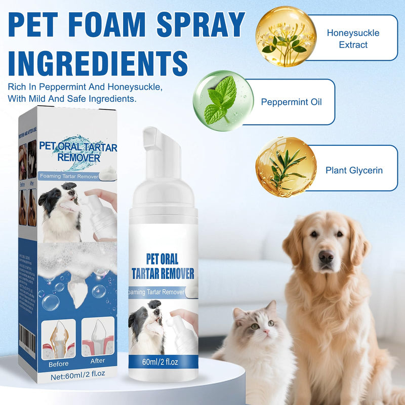 Pet Dental Tartar Remover Spray, Pet Oral Spray for Dogs Teeth Cleaning, No Brush Pet Dental Foaming Care Sprays, Dog Breath Freshener, Reduce Tartar for Cats and Dogs (2Pack)